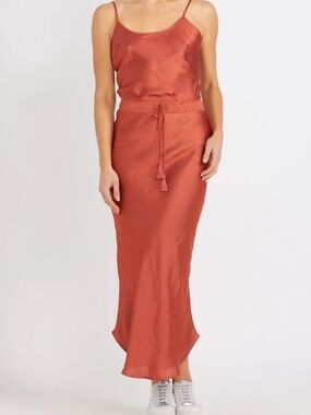 Flannel Harmony Satin Burnt Orange Satin Top & Skirt - Size 1 (Small)